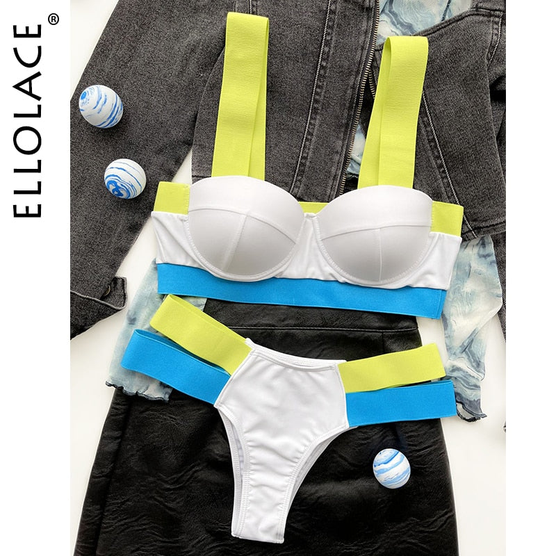 Swimsuits Sexy Swimwear Patchwork Bikini 2020 Push up Biquini Neon Bikinis Swimsuit Bathing Suits