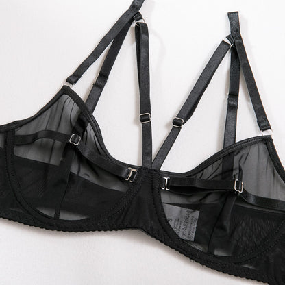 Ellolace Lingerie Set Women 2 Piece See Through Lace Bilizna Set Seamless Mesh Intimate Sexy Bra And Panty Set Sheer Underwear