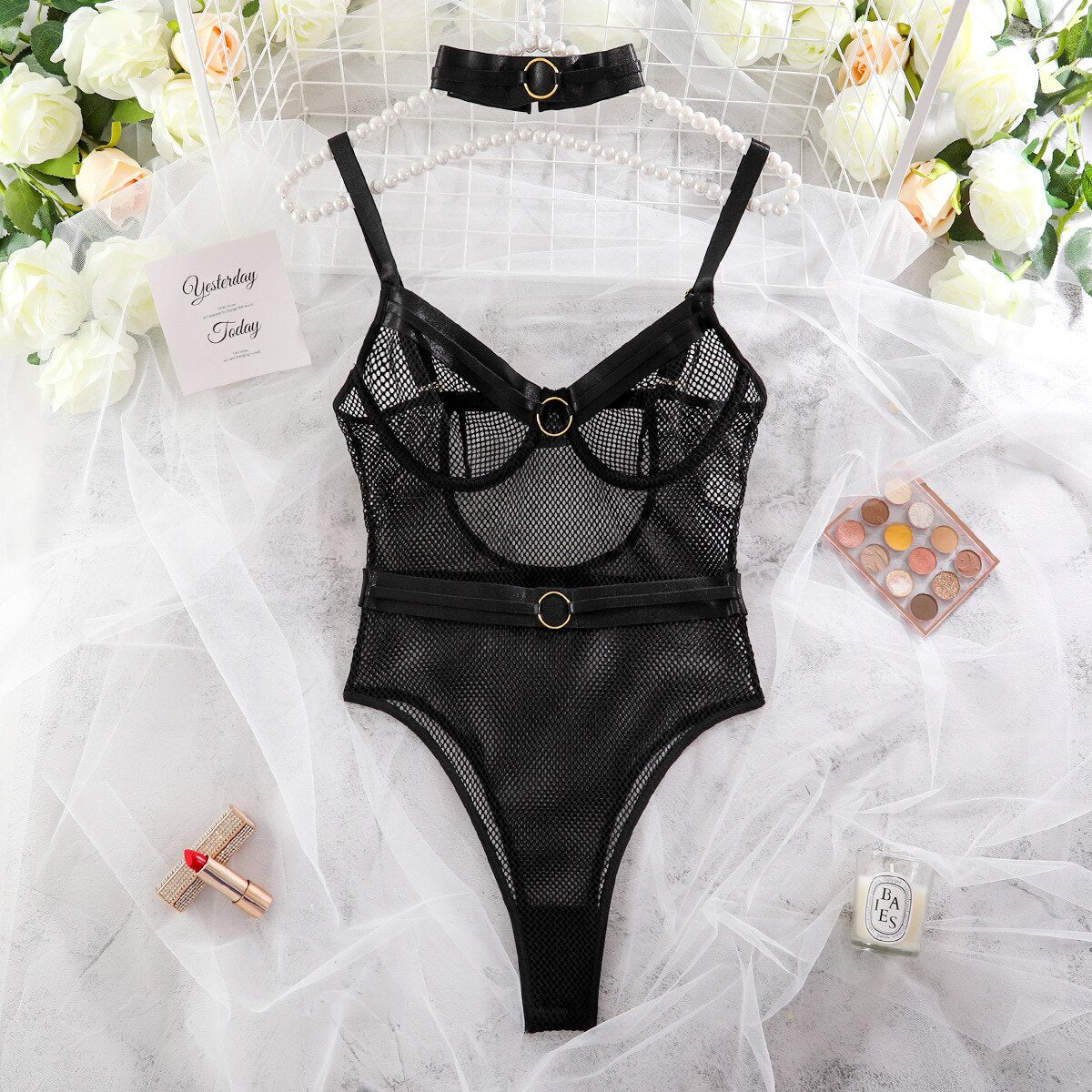 Mesh Bodysuit Transparent Erotic Bodys With Necklace