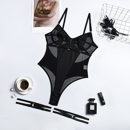 Lace Bodysuit Women Transparent Sexy Black Fitness Crotchless Erotic Body