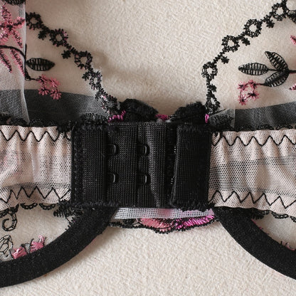 Erotic Transparent Bra Set Women 2 Piece Sets Floral Crotchless