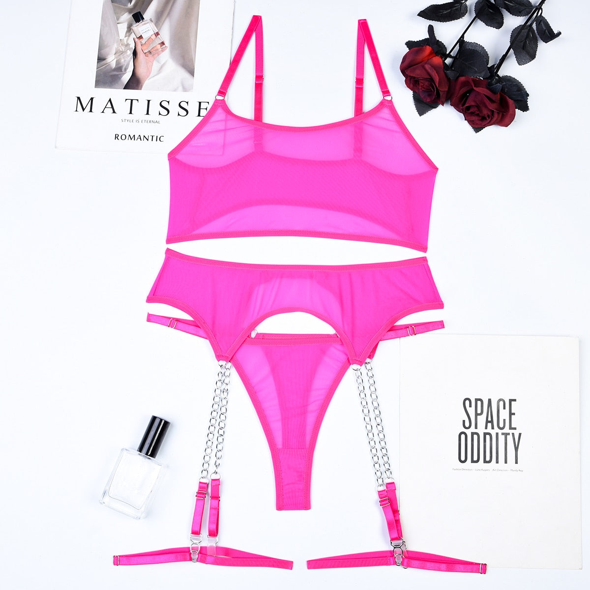 Ellolace Fetish Lingerie See Through Sexy Porn Underwear Women Body Sheer Lace Intimate 5-Piece Naked Seamless Intimate Set