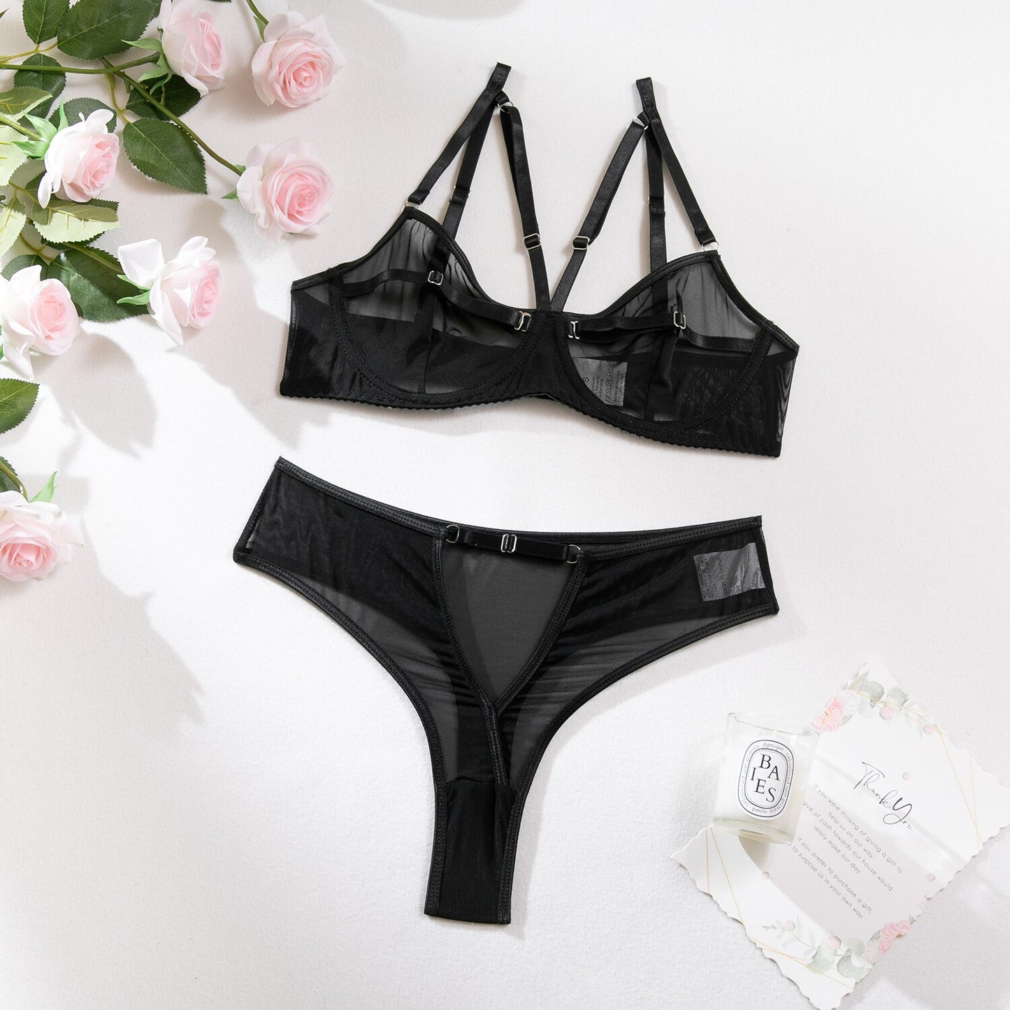 Ellolace Lingerie Set Women 2 Piece See Through Lace Bilizna Set Seamless Mesh Intimate Sexy Bra And Panty Set Sheer Underwear