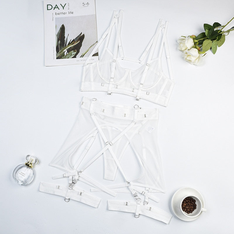 Bra And Panty Set Sheer Lace 4-Piece
